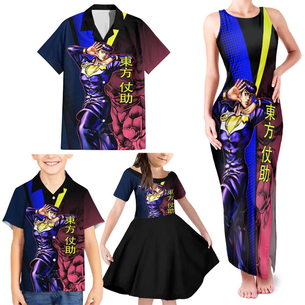 Josuke JoJo’s Bizarre Adventure Family Matching Tank Maxi Dress and Hawaiian Shirt with Crazy Diamond Stand