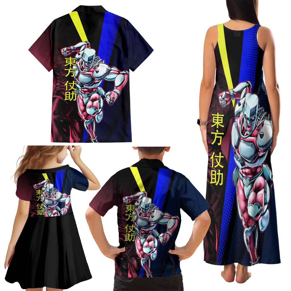 Josuke JoJo’s Bizarre Adventure Family Matching Tank Maxi Dress and Hawaiian Shirt with Crazy Diamond Stand