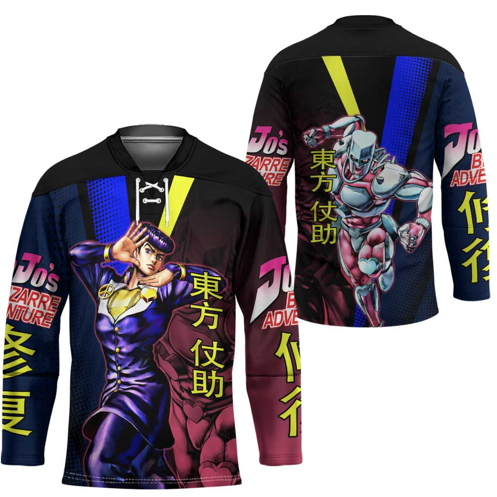 Josuke JoJo’s Bizarre Adventure Hockey Jersey with Crazy Diamond Stand - The Mazicc