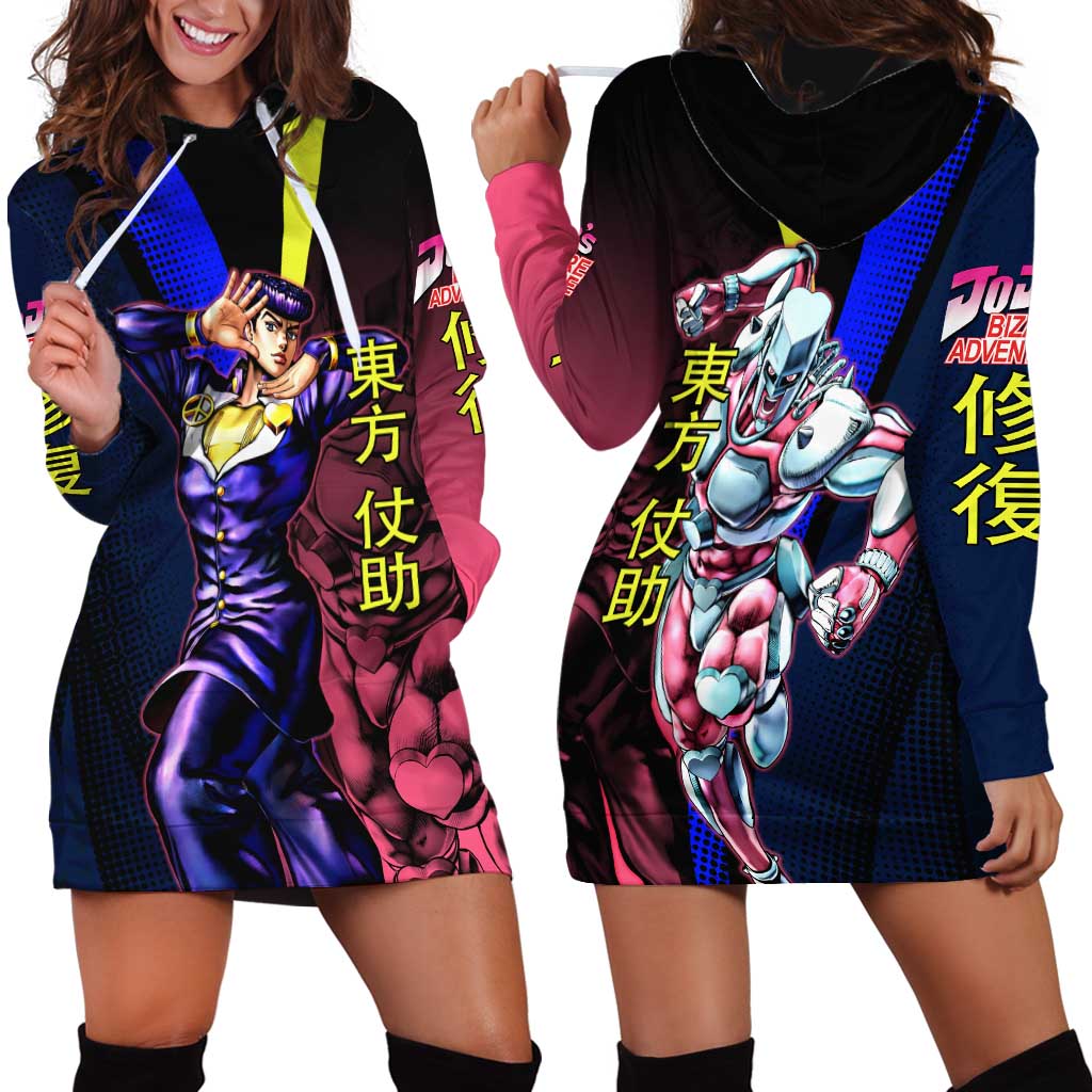 Josuke JoJo’s Bizarre Adventure Hoodie Dress with Crazy Diamond Stand - The Mazicc