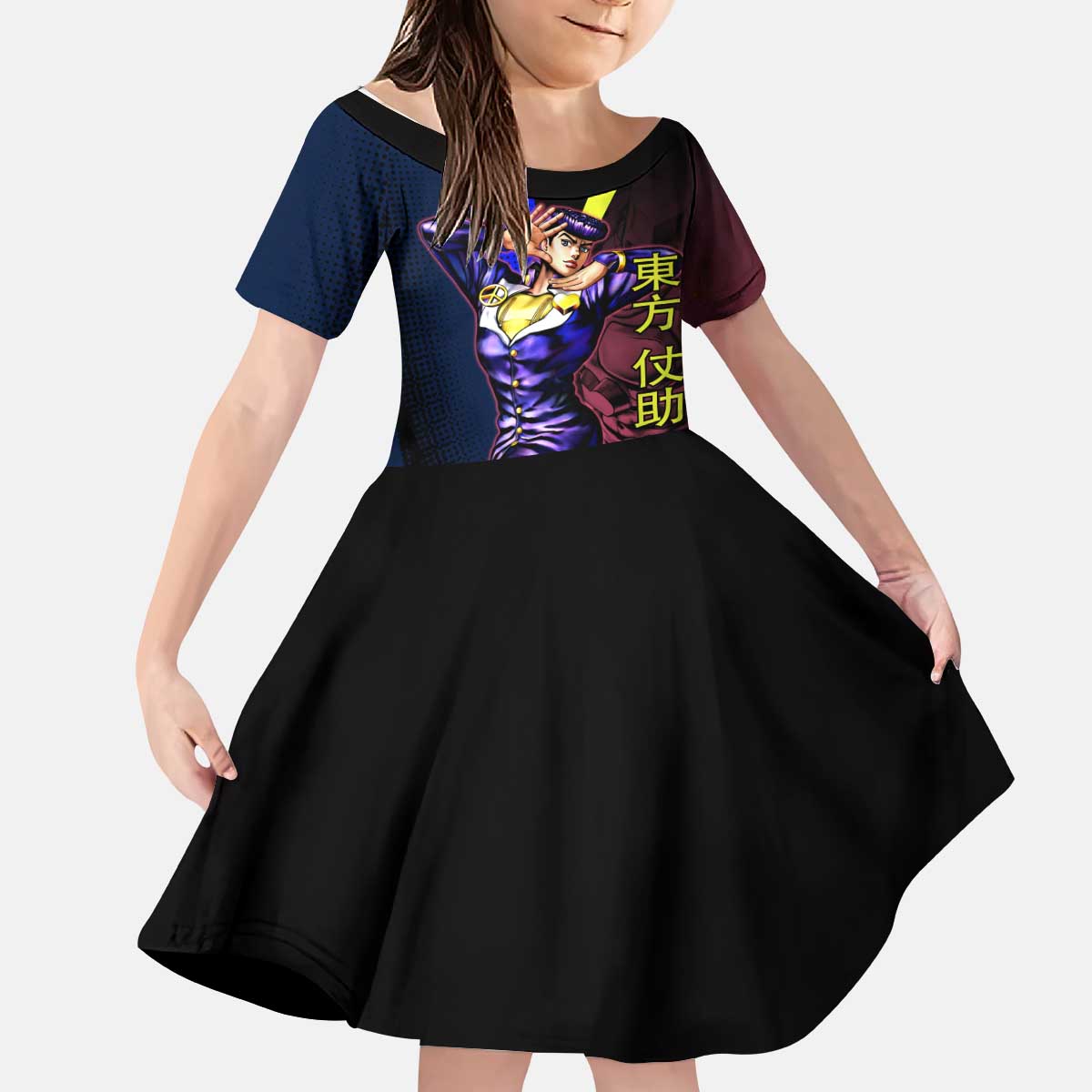 Josuke JoJo’s Bizarre Adventure Kid Short Sleeve Dress with Crazy Diamond Stand - The Mazicc