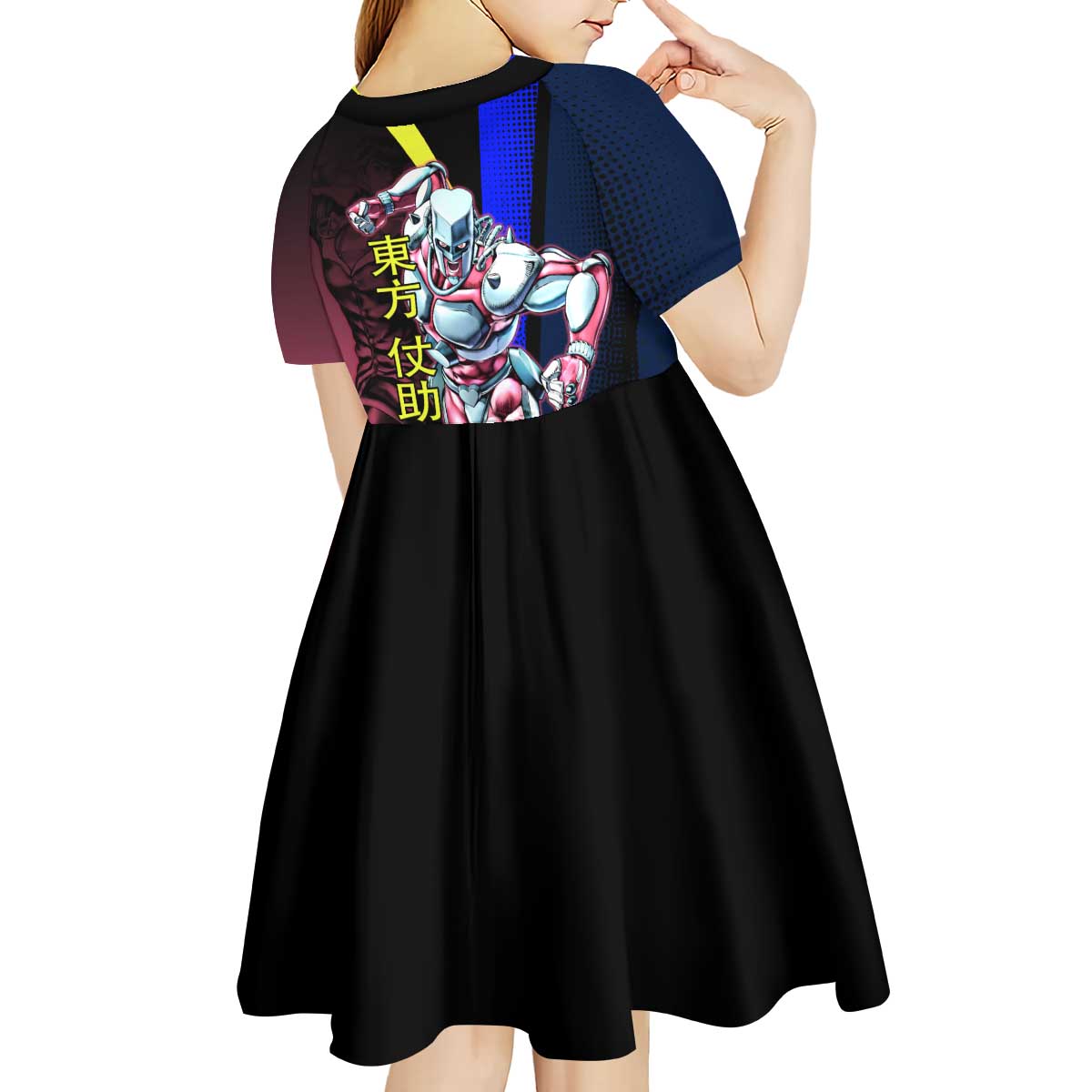 Josuke JoJo’s Bizarre Adventure Kid Short Sleeve Dress with Crazy Diamond Stand - The Mazicc