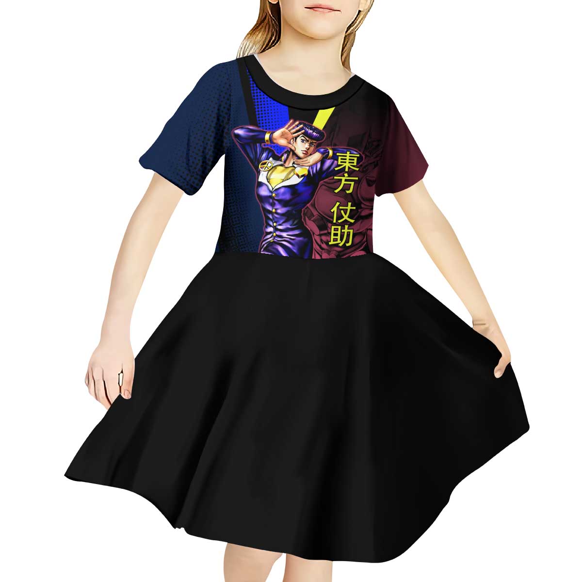 Josuke JoJo’s Bizarre Adventure Kid Short Sleeve Dress with Crazy Diamond Stand - The Mazicc