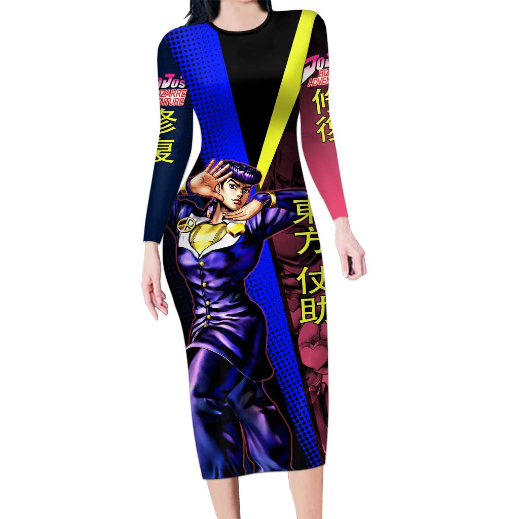 Josuke JoJo’s Bizarre Adventure Long Sleeve Bodycon Dress with Crazy Diamond Stand - The Mazicc