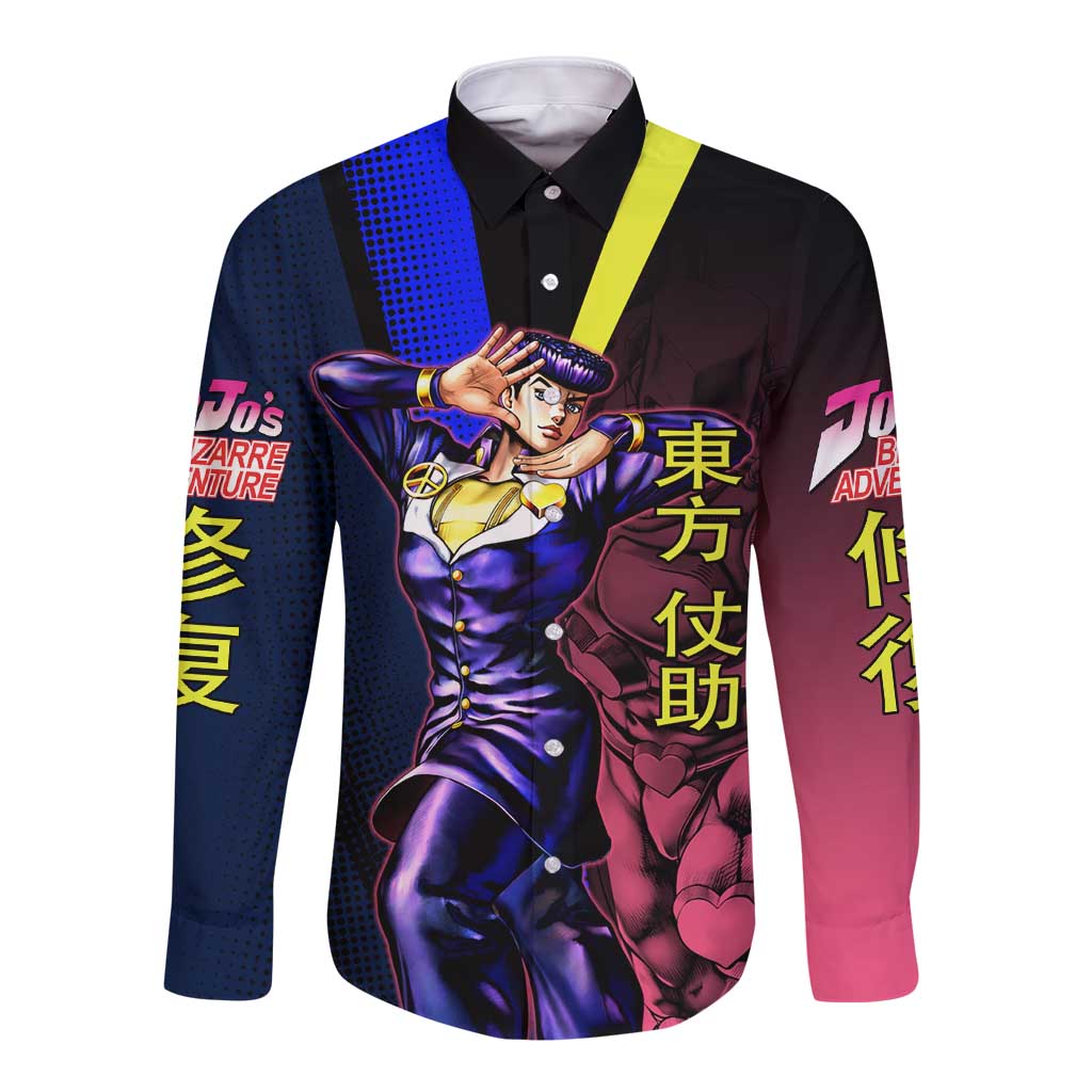 Josuke JoJo’s Bizarre Adventure Long Sleeve Button Shirt with Crazy Diamond Stand - The Mazicc