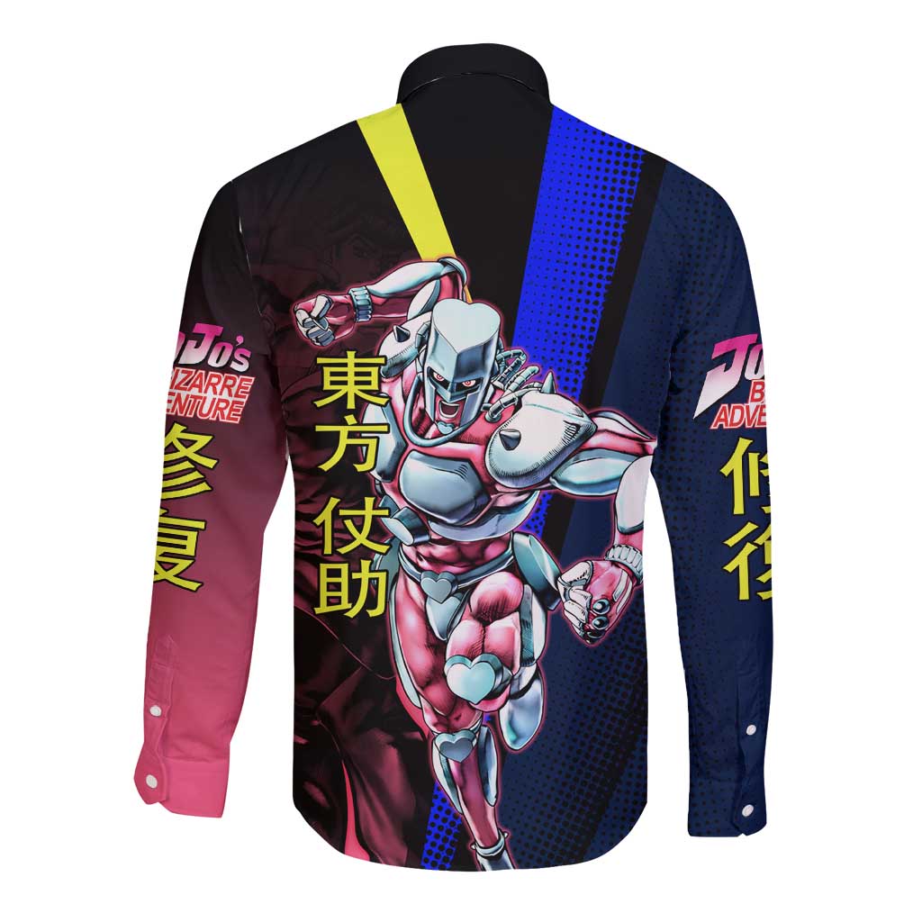 Josuke JoJo’s Bizarre Adventure Long Sleeve Button Shirt with Crazy Diamond Stand - The Mazicc