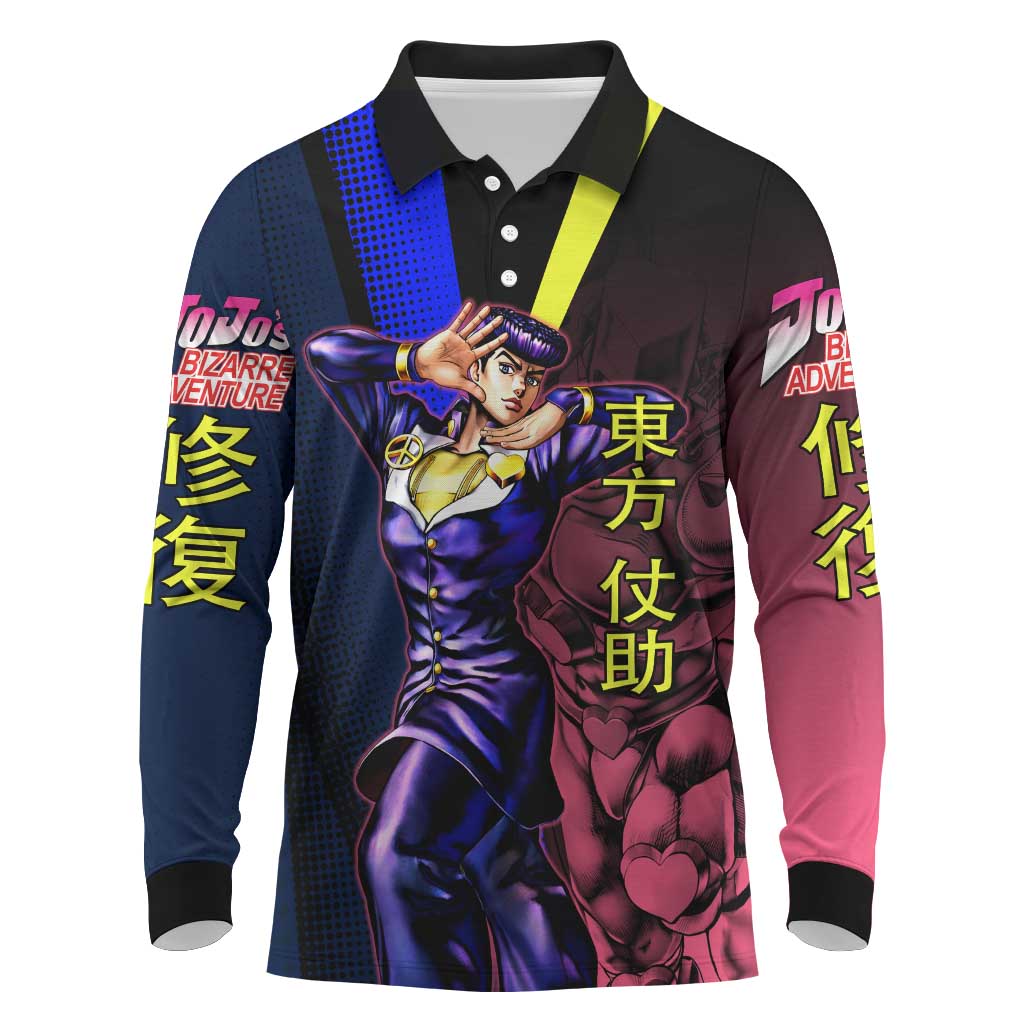 Josuke JoJo’s Bizarre Adventure Long Sleeve Polo Shirt with Crazy Diamond Stand - The Mazicc