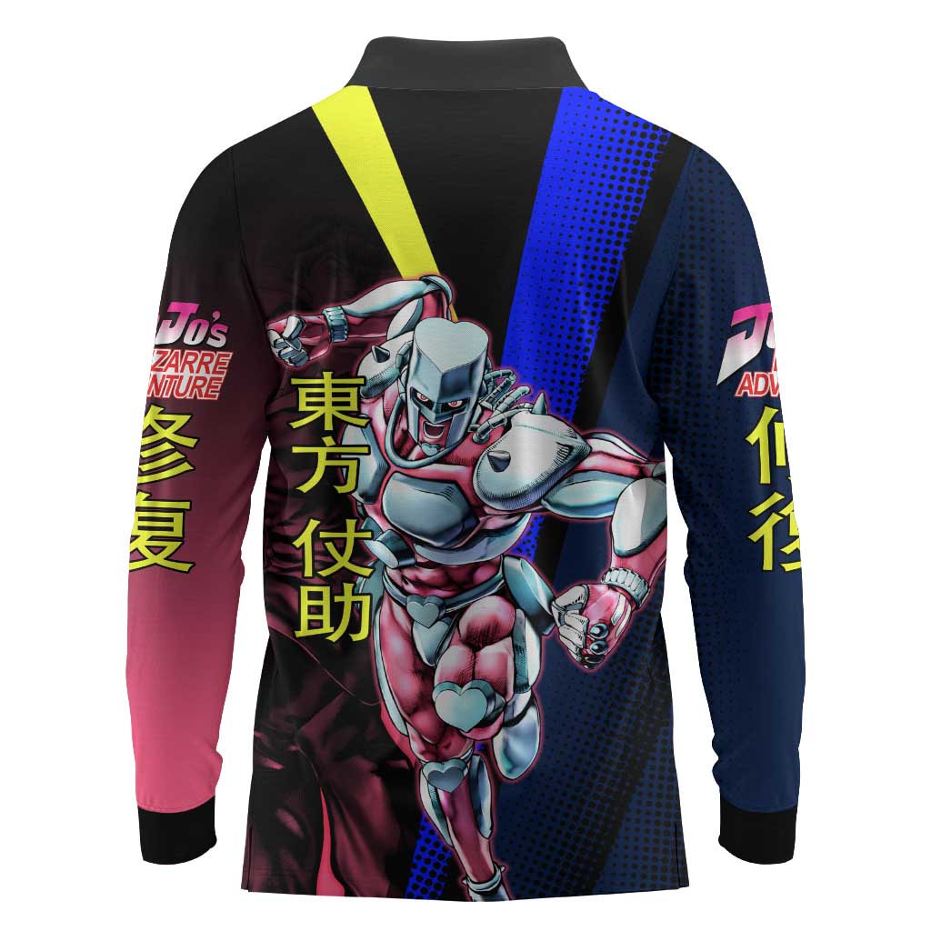 Josuke JoJo’s Bizarre Adventure Long Sleeve Polo Shirt with Crazy Diamond Stand - The Mazicc