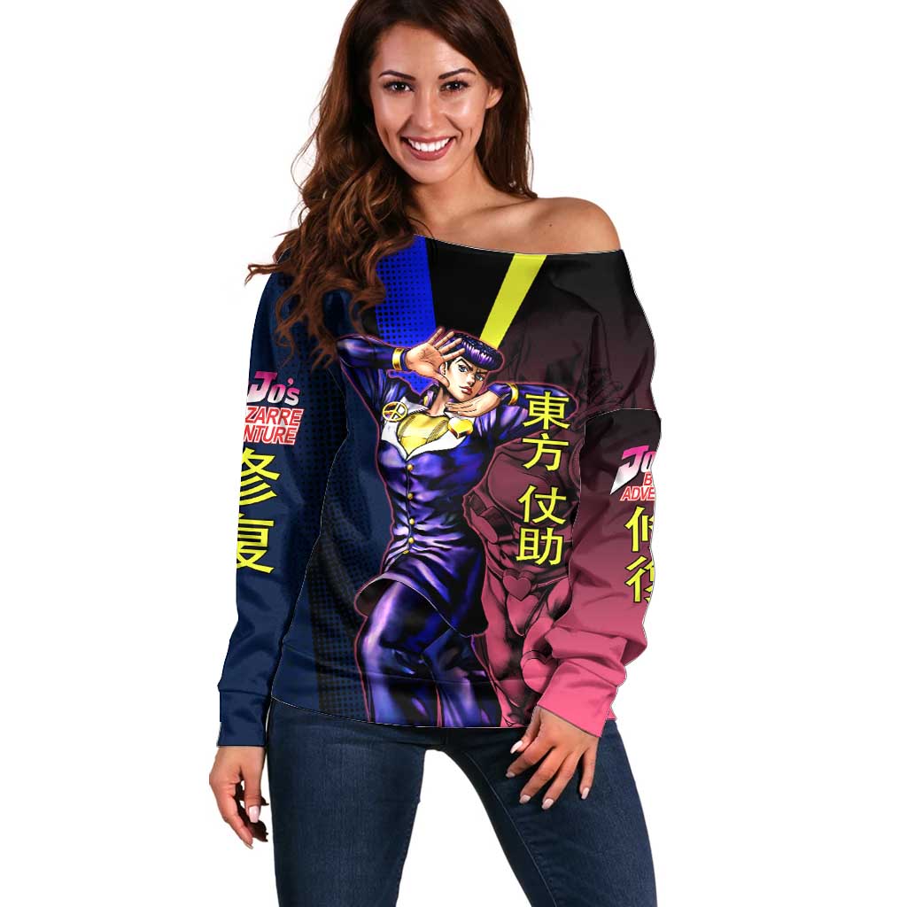 Josuke JoJo’s Bizarre Adventure Off Shoulder Sweater with Crazy Diamond Stand - The Mazicc