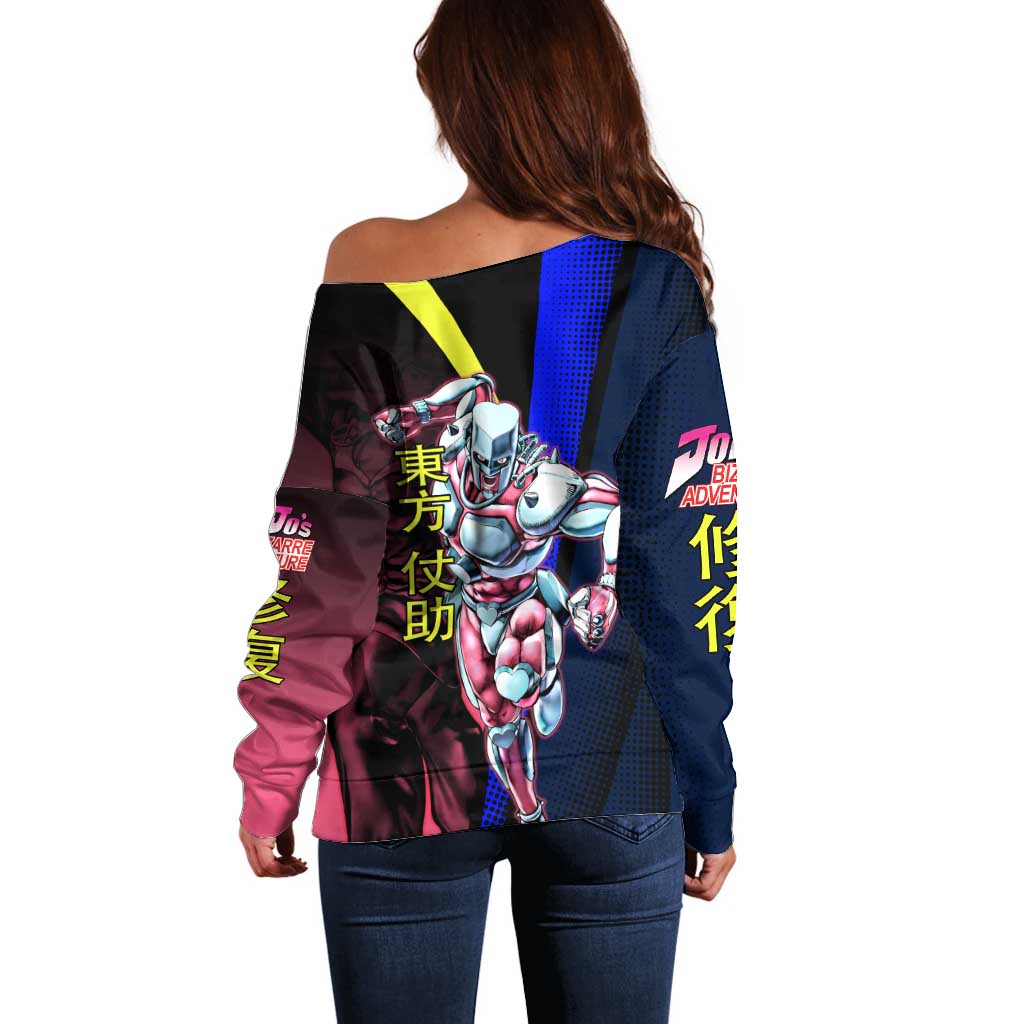 Josuke JoJo’s Bizarre Adventure Off Shoulder Sweater with Crazy Diamond Stand - The Mazicc