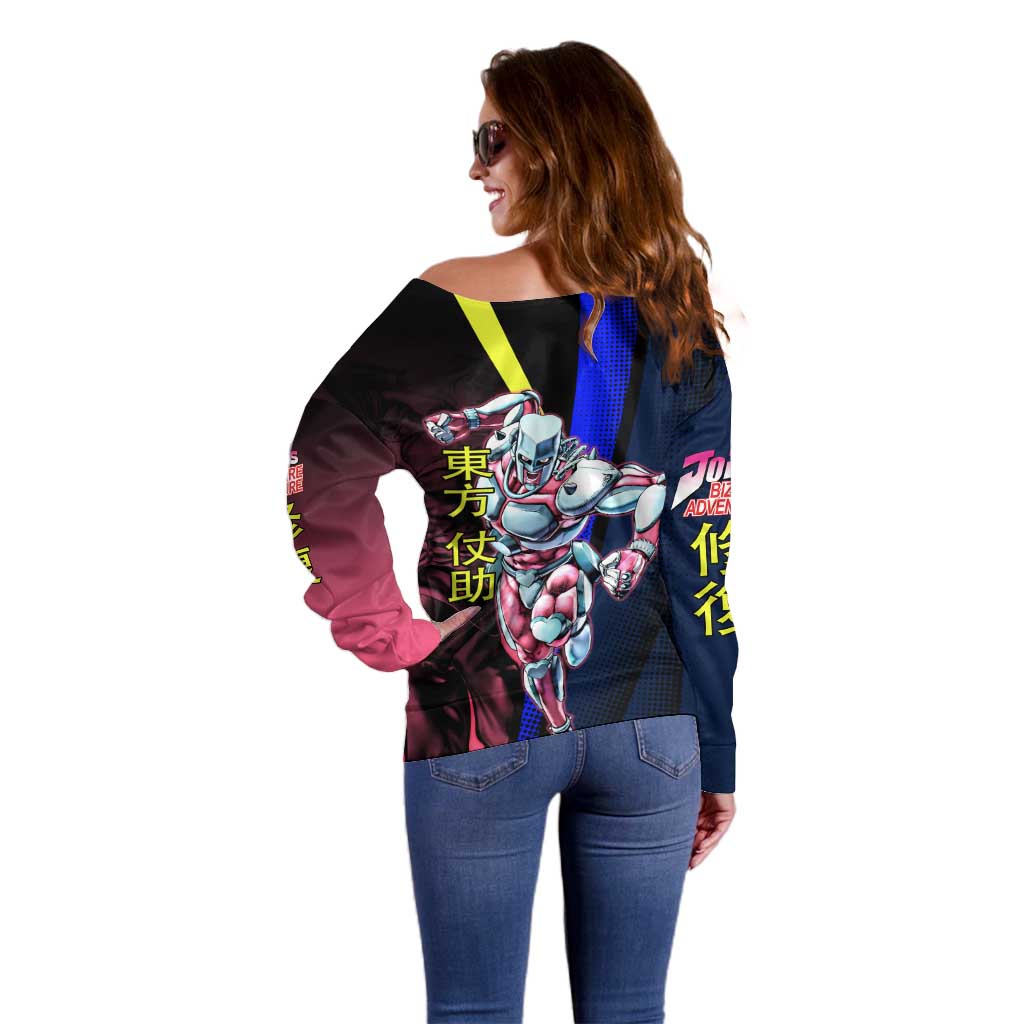 Josuke JoJo’s Bizarre Adventure Off Shoulder Sweater with Crazy Diamond Stand - The Mazicc