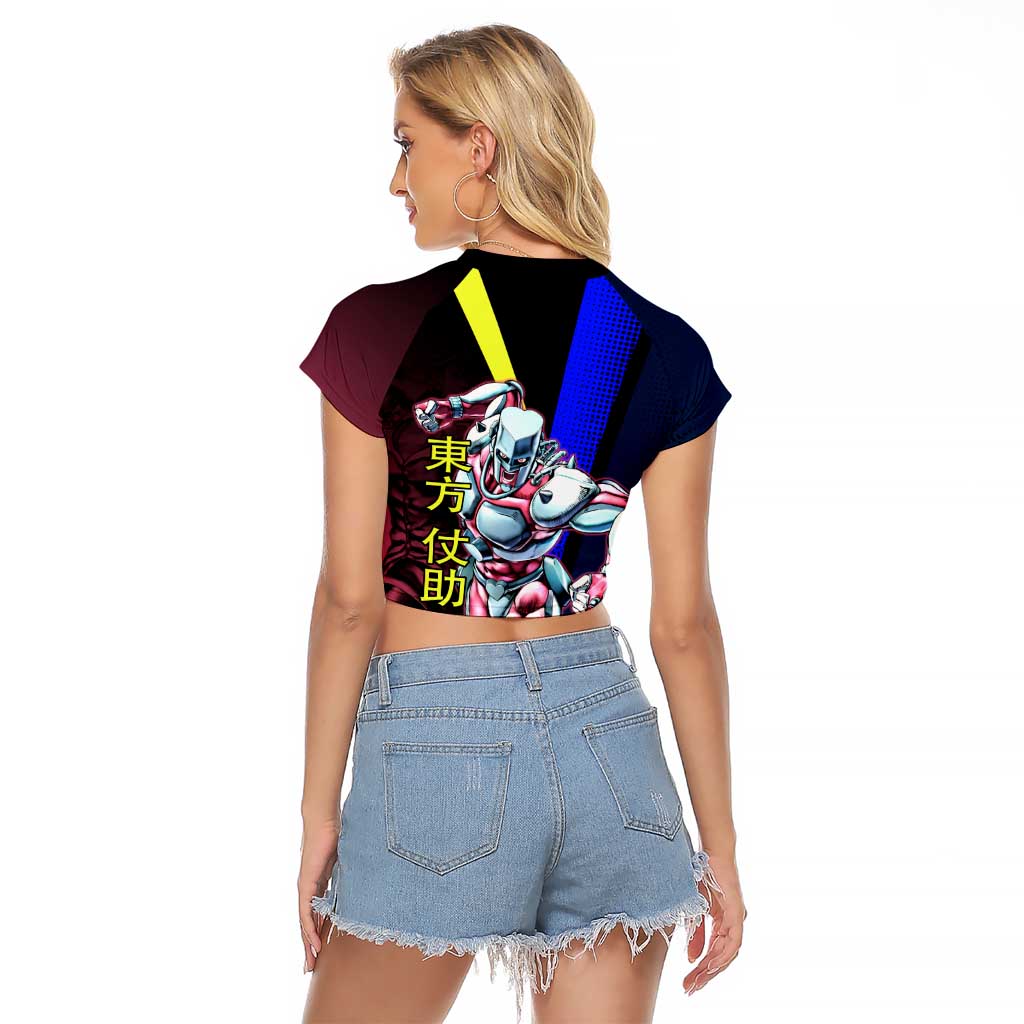 Josuke JoJo’s Bizarre Adventure Raglan Cropped T Shirt with Crazy Diamond Stand - The Mazicc