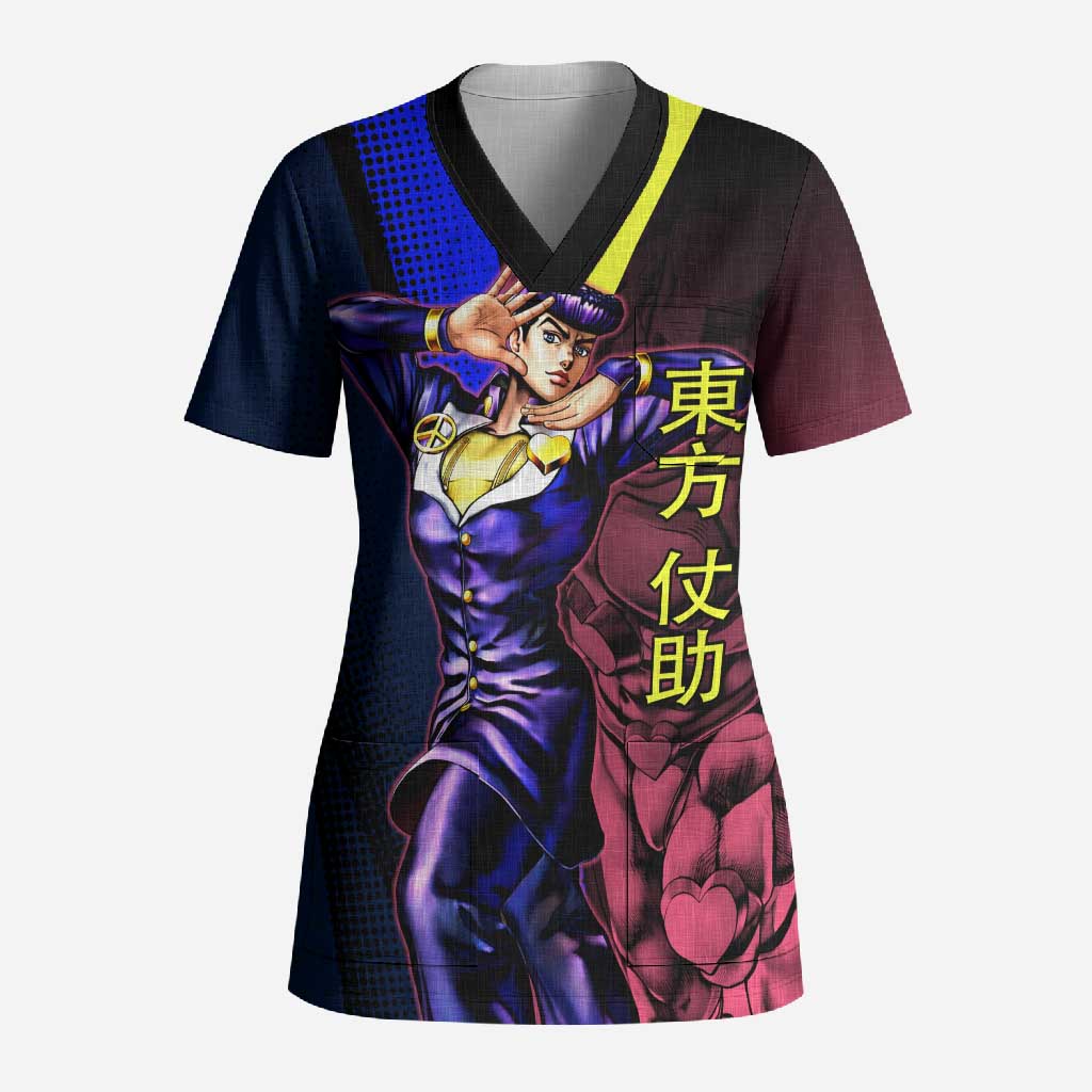 Josuke JoJo’s Bizarre Adventure Scrub Top with Crazy Diamond Stand - The Mazicc