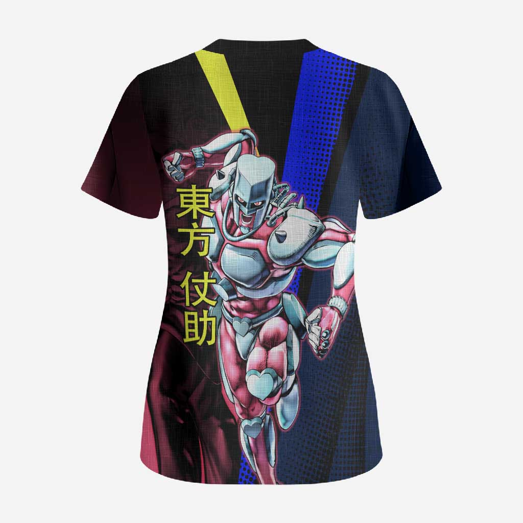 Josuke JoJo’s Bizarre Adventure Scrub Top with Crazy Diamond Stand - The Mazicc