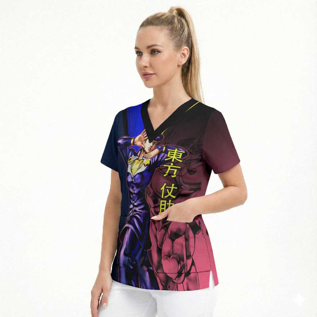 Josuke JoJo’s Bizarre Adventure Scrub Top with Crazy Diamond Stand - The Mazicc