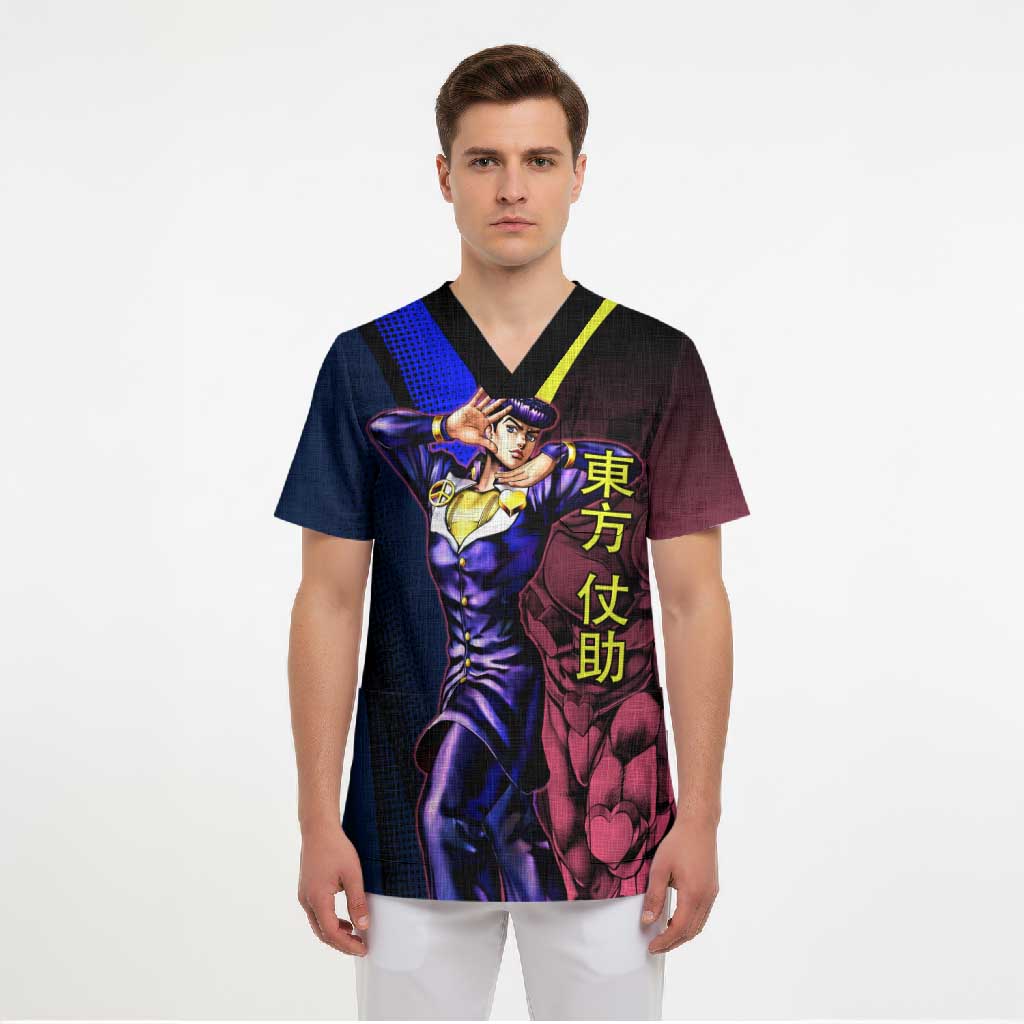Josuke JoJo’s Bizarre Adventure Scrub Top with Crazy Diamond Stand - The Mazicc