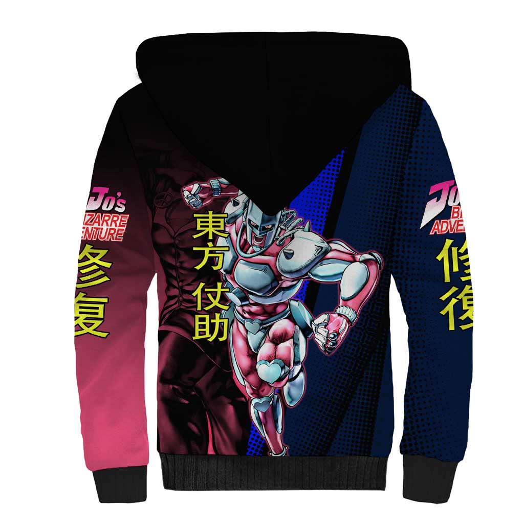 Josuke JoJo’s Bizarre Adventure Sherpa Hoodie with Crazy Diamond Stand - The Mazicc