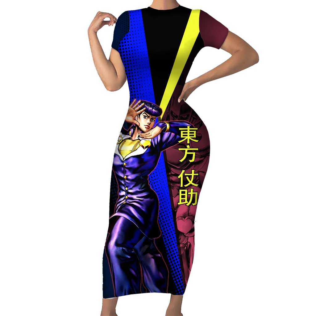 Josuke JoJo’s Bizarre Adventure Short Sleeve Bodycon Dress with Crazy Diamond Stand - The Mazicc