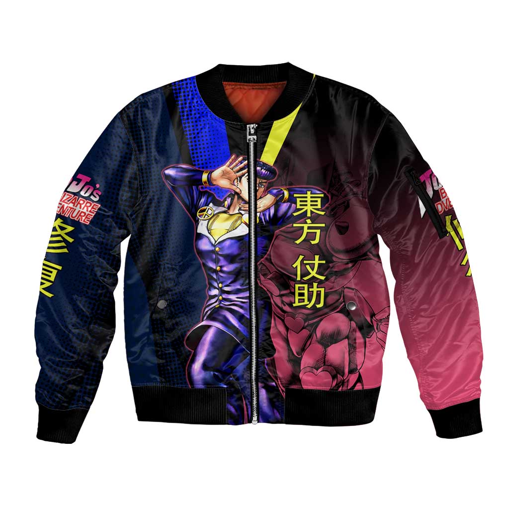 Josuke JoJo’s Bizarre Adventure Sleeve Zip Bomber Jacket with Crazy Diamond Stand - The Mazicc