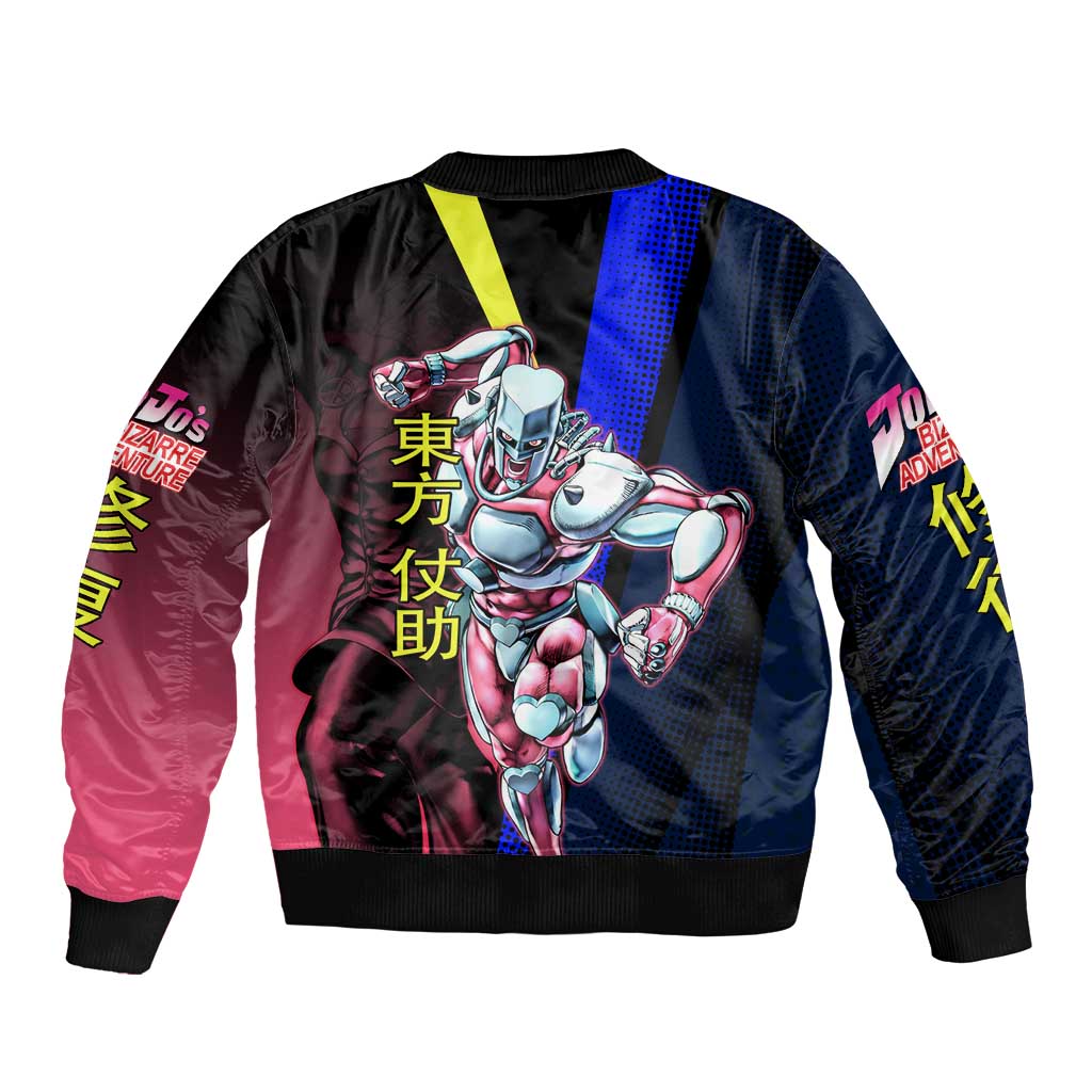 Josuke JoJo’s Bizarre Adventure Sleeve Zip Bomber Jacket with Crazy Diamond Stand - The Mazicc