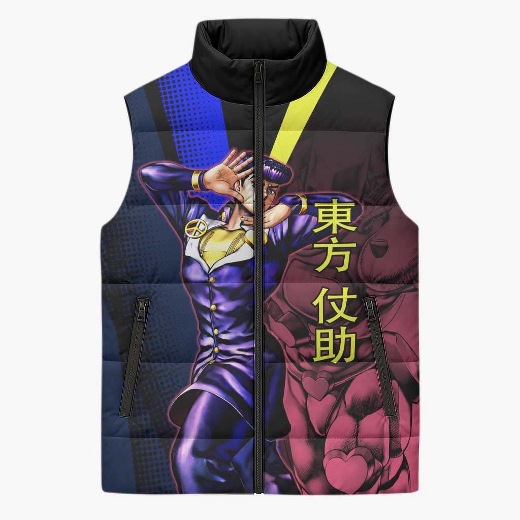 Josuke JoJo’s Bizarre Adventure Sleeveless Puffer Jacket with Crazy Diamond Stand - The Mazicc