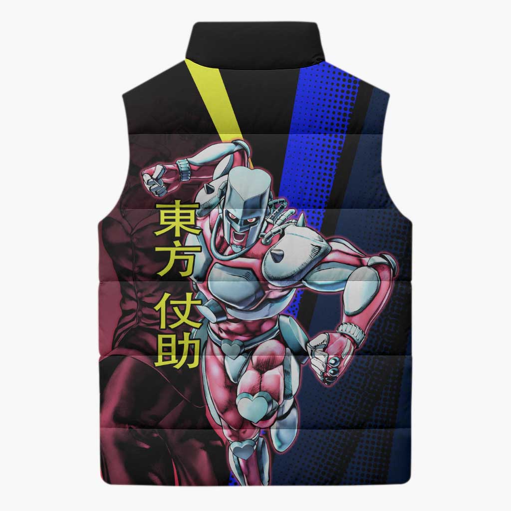 Josuke JoJo’s Bizarre Adventure Sleeveless Puffer Jacket with Crazy Diamond Stand - The Mazicc