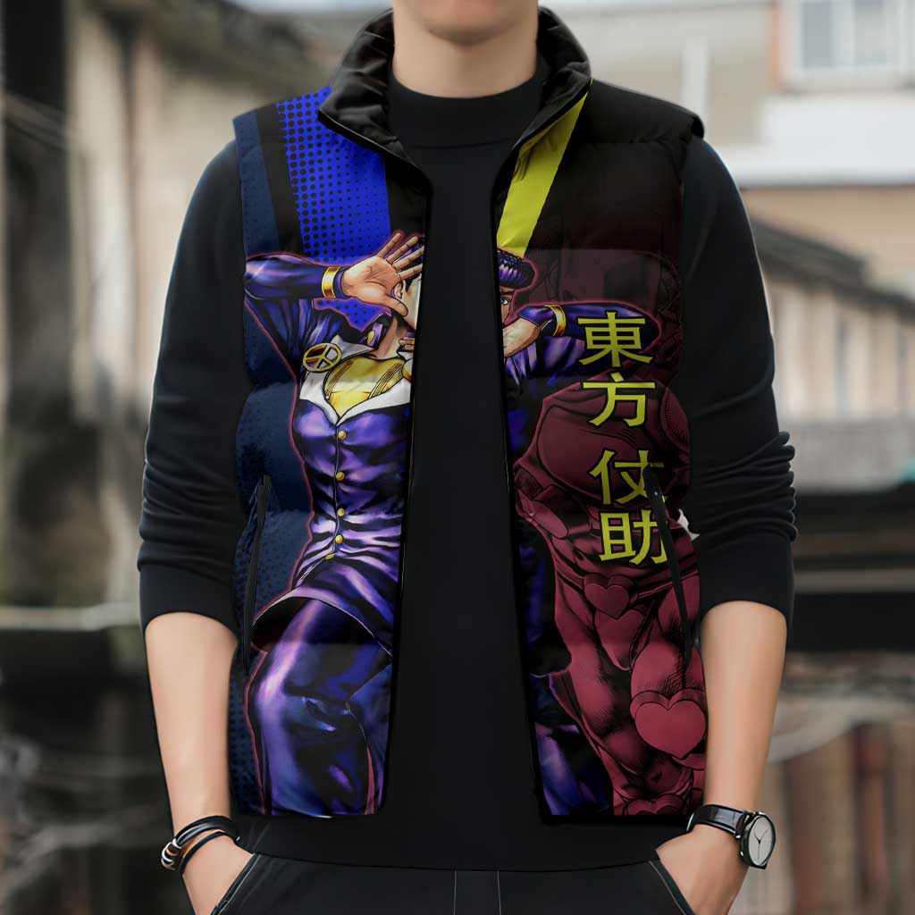 Josuke JoJo’s Bizarre Adventure Sleeveless Puffer Jacket with Crazy Diamond Stand - The Mazicc