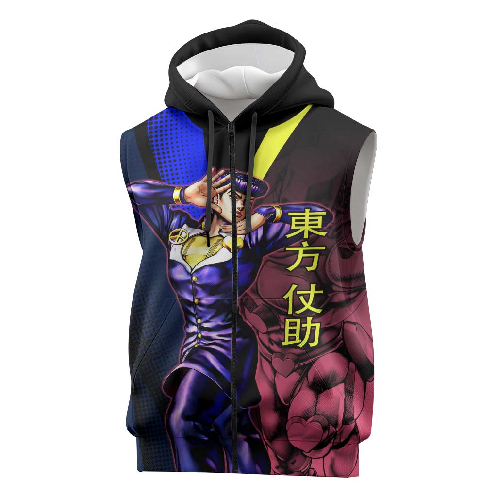Josuke JoJo’s Bizarre Adventure Sleeveless Zip Hoodie with Crazy Diamond Stand - The Mazicc