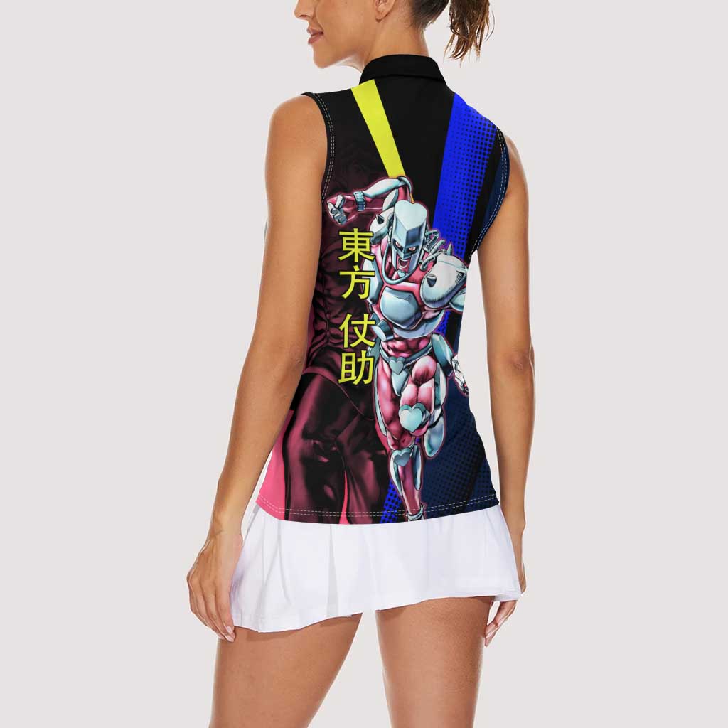 Josuke JoJo’s Bizarre Adventure Women Sleeveless Polo Shirt with Crazy Diamond Stand - The Mazicc