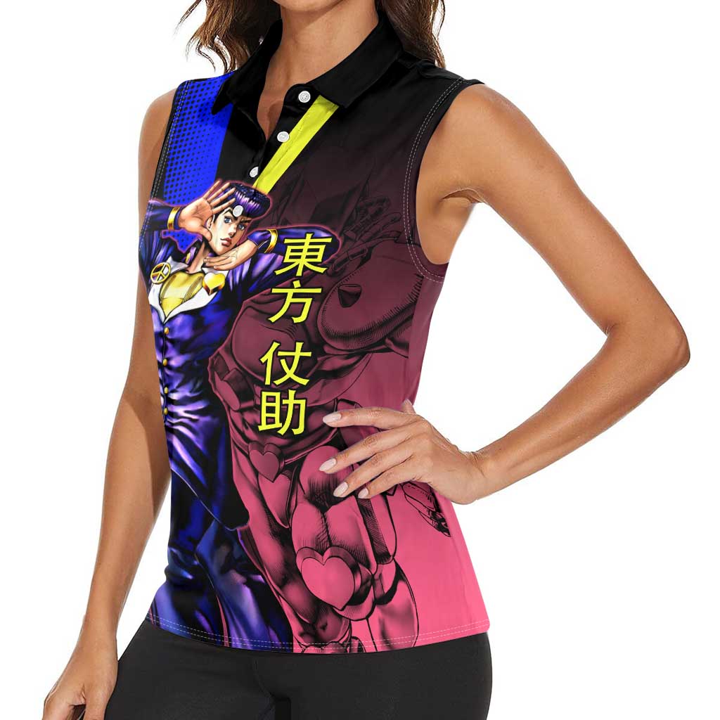 Josuke JoJo’s Bizarre Adventure Women Sleeveless Polo Shirt with Crazy Diamond Stand - The Mazicc