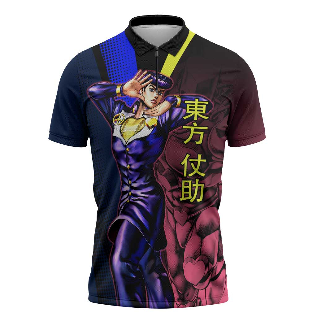 Josuke JoJo’s Bizarre Adventure Zipper Polo Shirt with Crazy Diamond Stand - The Mazicc