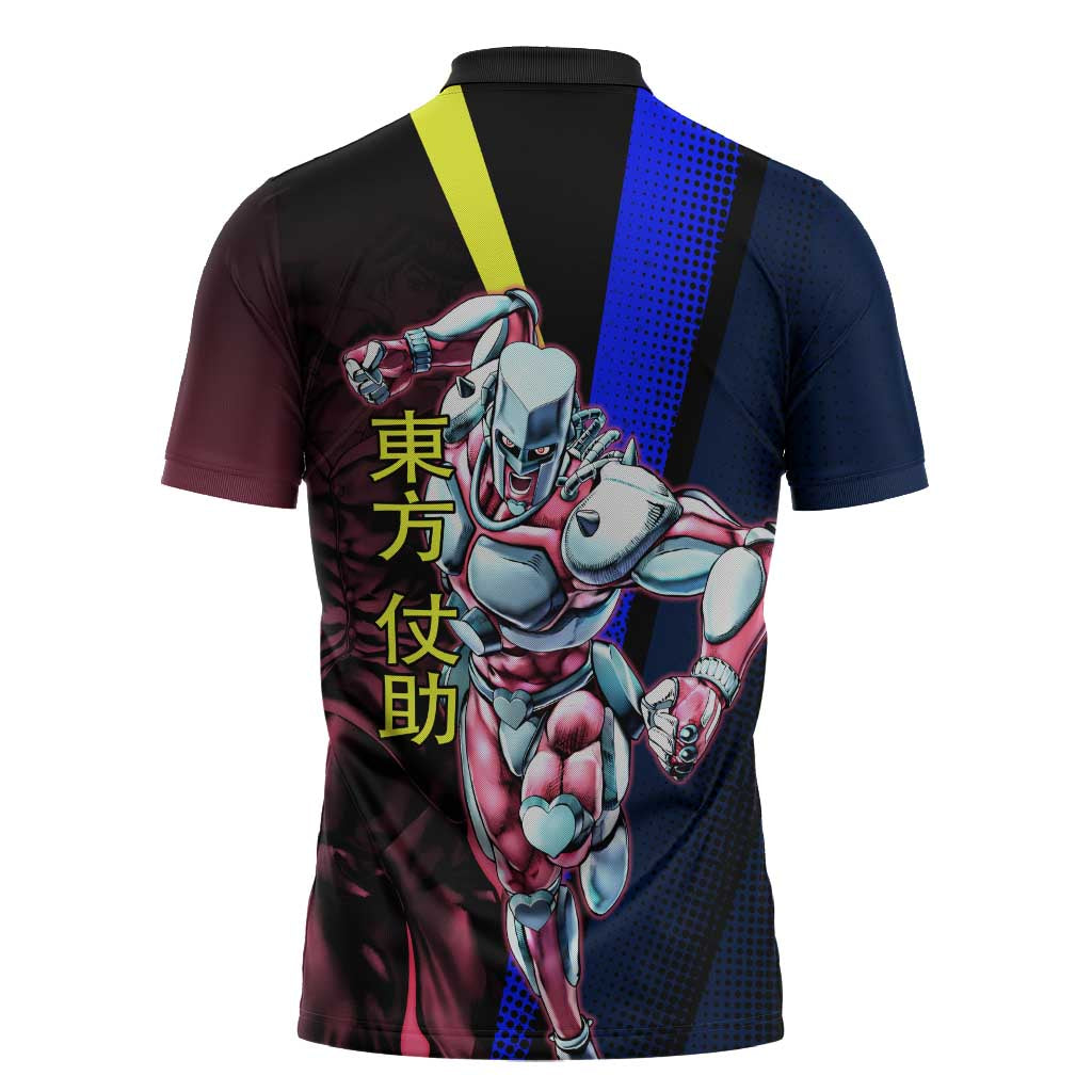 Josuke JoJo’s Bizarre Adventure Zipper Polo Shirt with Crazy Diamond Stand - The Mazicc