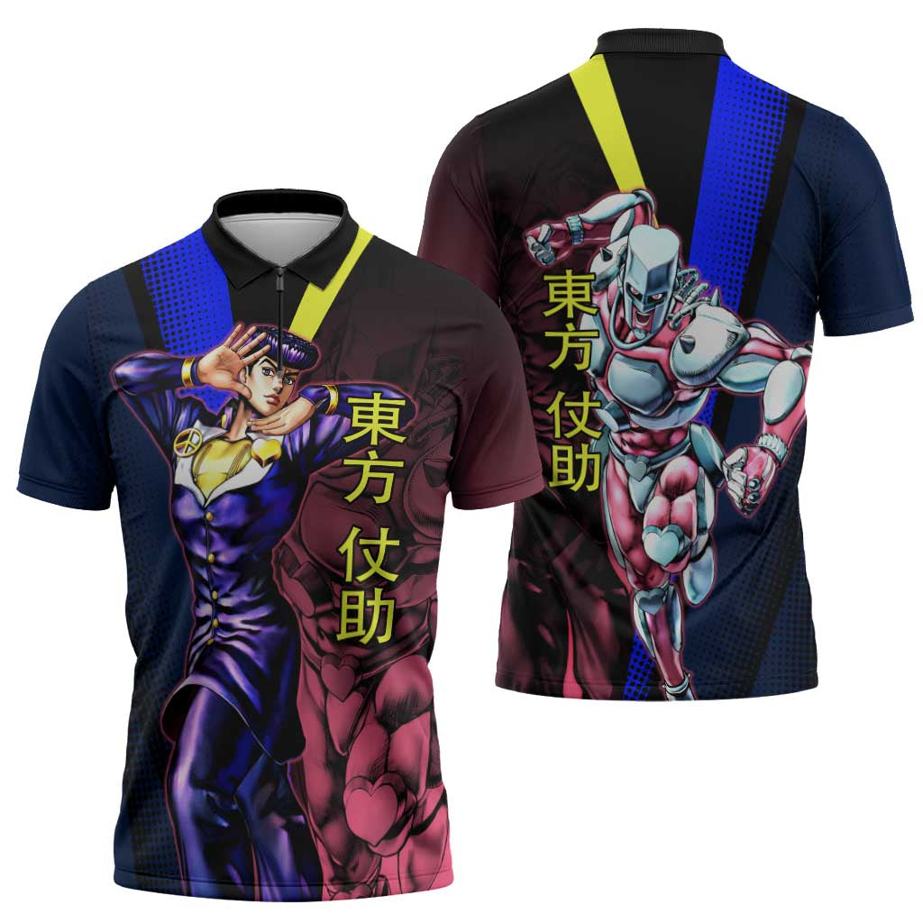 Josuke JoJo’s Bizarre Adventure Zipper Polo Shirt with Crazy Diamond Stand - The Mazicc