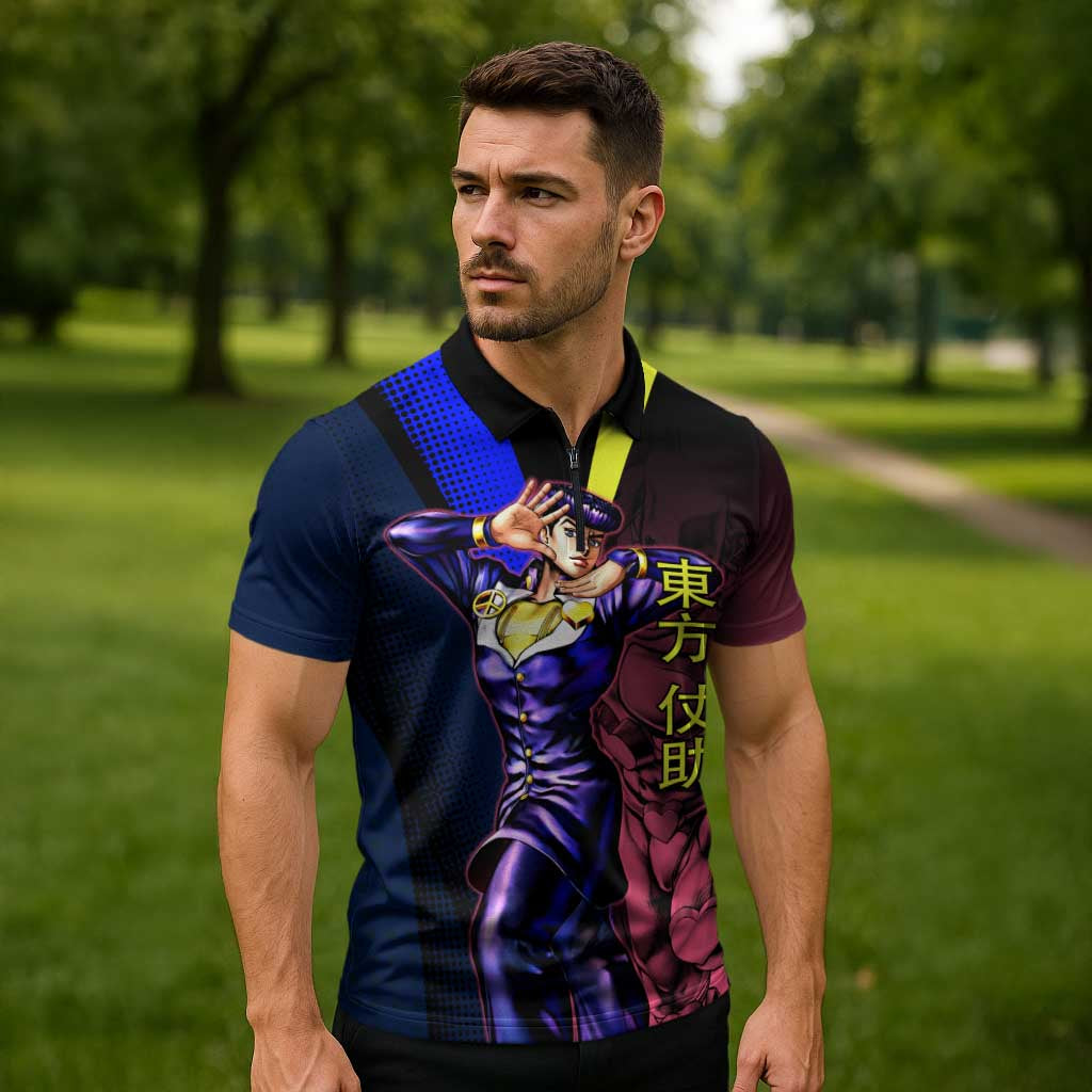 Josuke JoJo’s Bizarre Adventure Zipper Polo Shirt with Crazy Diamond Stand - The Mazicc