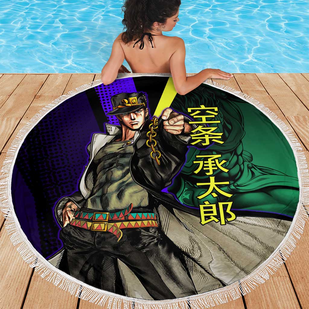 Jotaro Kujo JoJo’s Bizarre Adventure Beach Blanket with Star Platinum Stand and Bold - The Mazicc