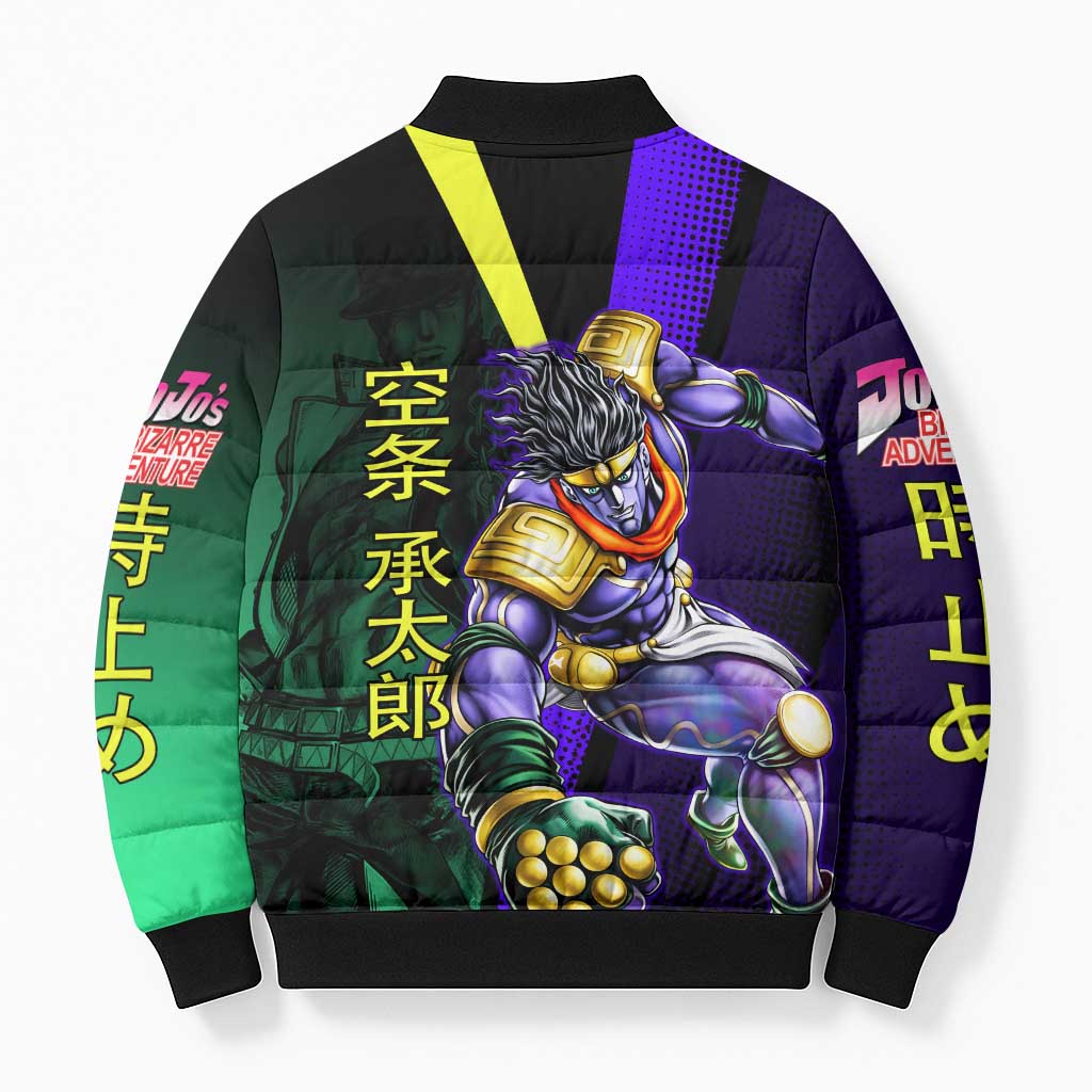 Jotaro Kujo JoJo’s Bizarre Adventure Bomber Puffer Jacket with Star Platinum Stand and Bold - The Mazicc