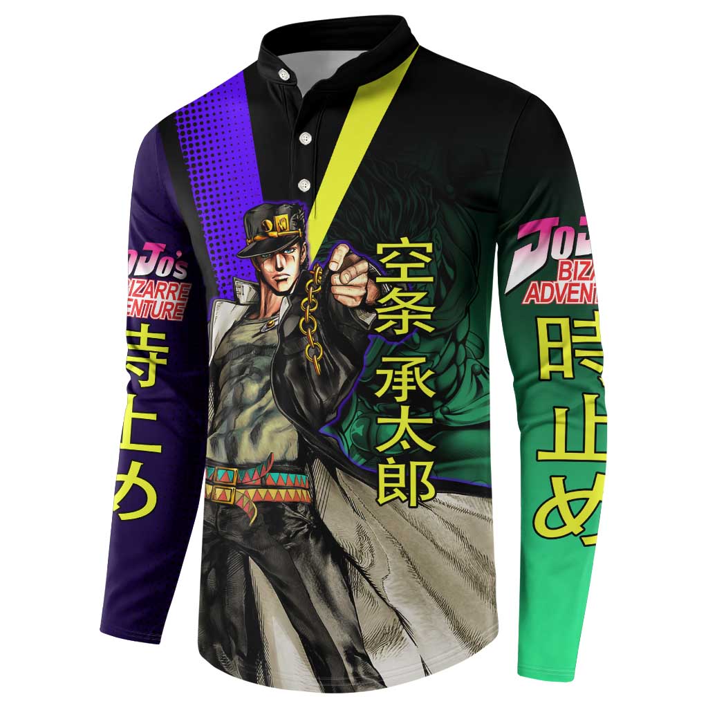 Jotaro Kujo JoJo’s Bizarre Adventure Button Sweatshirt with Star Platinum Stand and Bold - The Mazicc