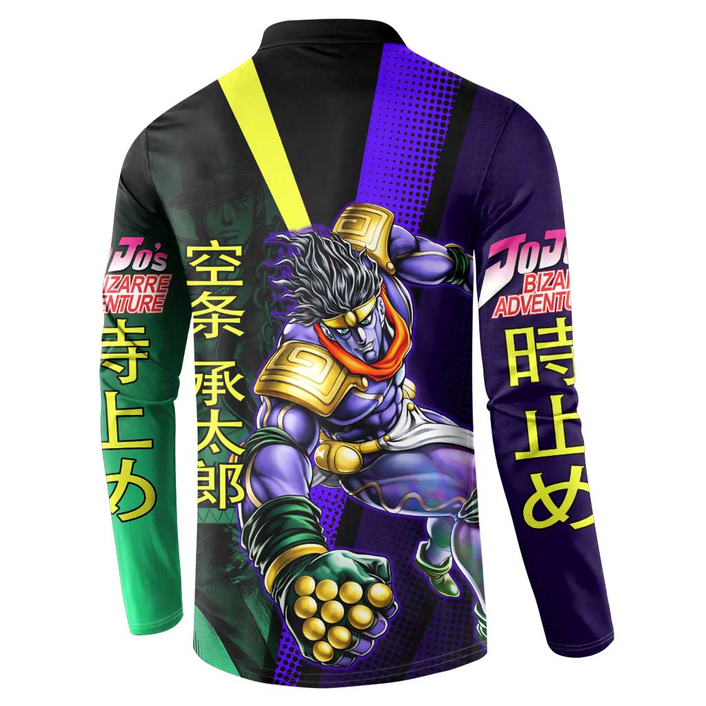 Jotaro Kujo JoJo’s Bizarre Adventure Button Sweatshirt with Star Platinum Stand and Bold - The Mazicc