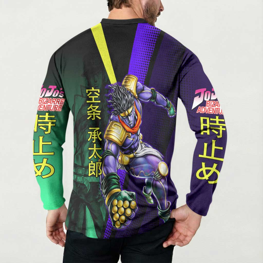 Jotaro Kujo JoJo’s Bizarre Adventure Button Sweatshirt with Star Platinum Stand and Bold - The Mazicc