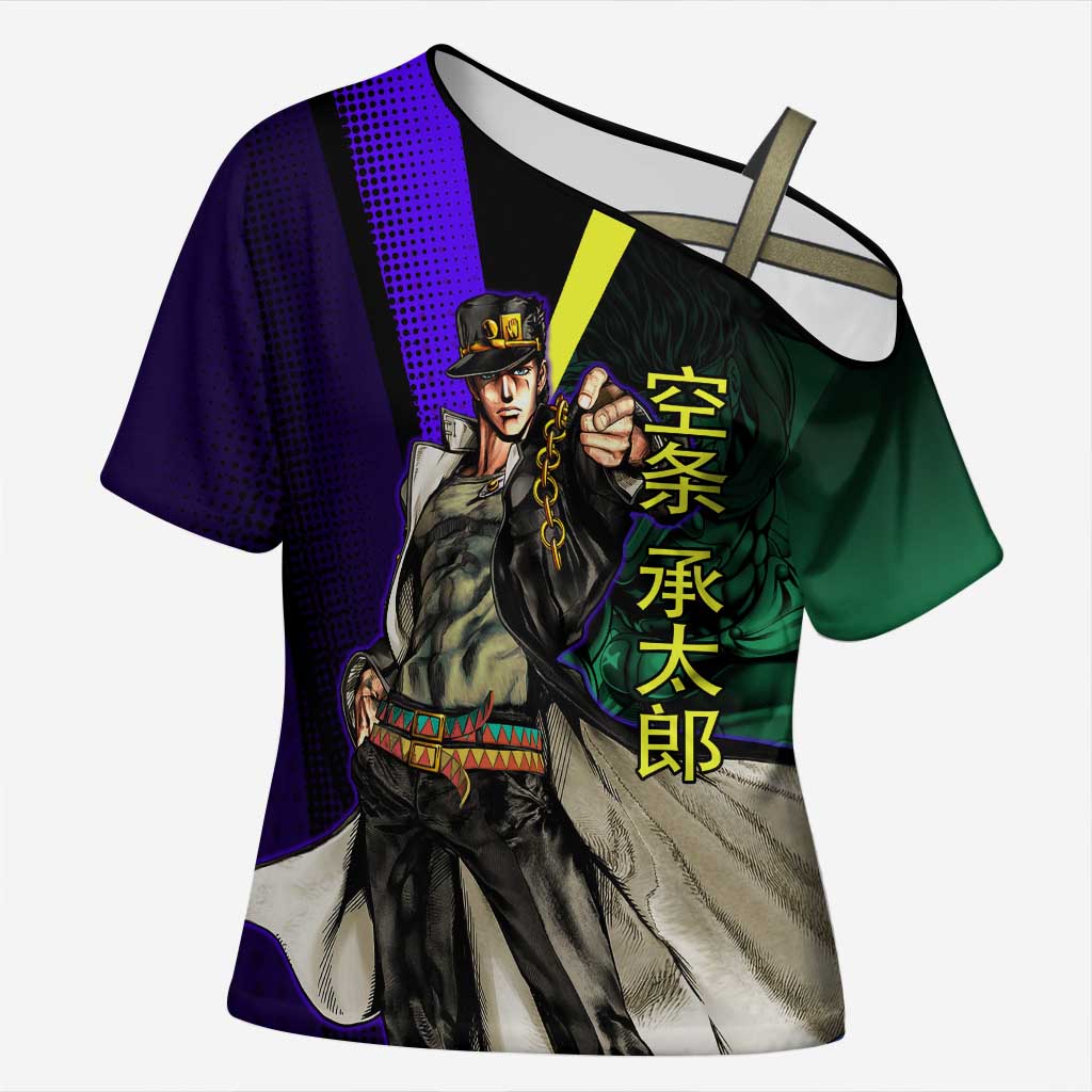 Jotaro Kujo JoJo’s Bizarre Adventure Cross Shoulder Shirt with Star Platinum Stand and Bold - The Mazicc