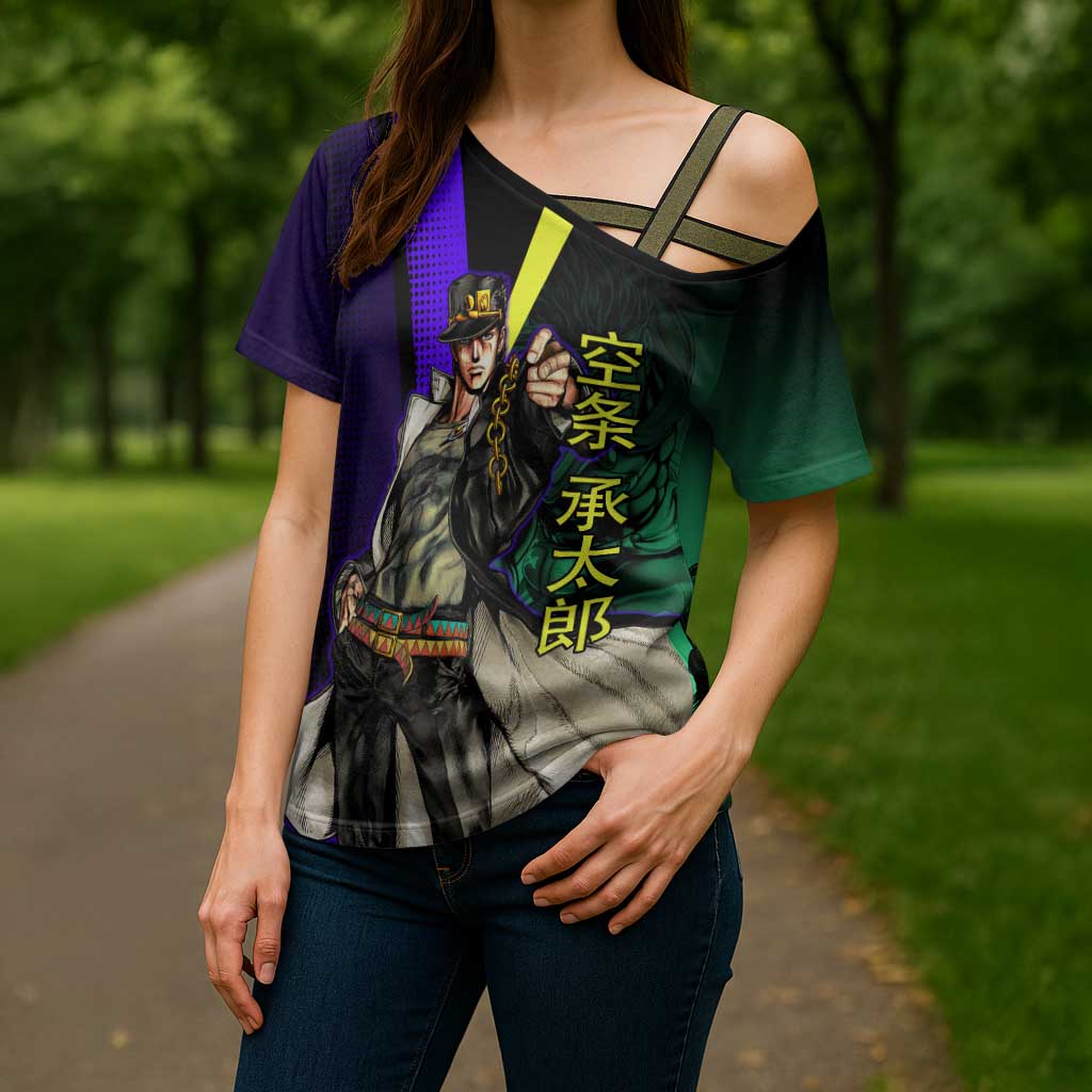 Jotaro Kujo JoJo’s Bizarre Adventure Cross Shoulder Shirt with Star Platinum Stand and Bold - The Mazicc