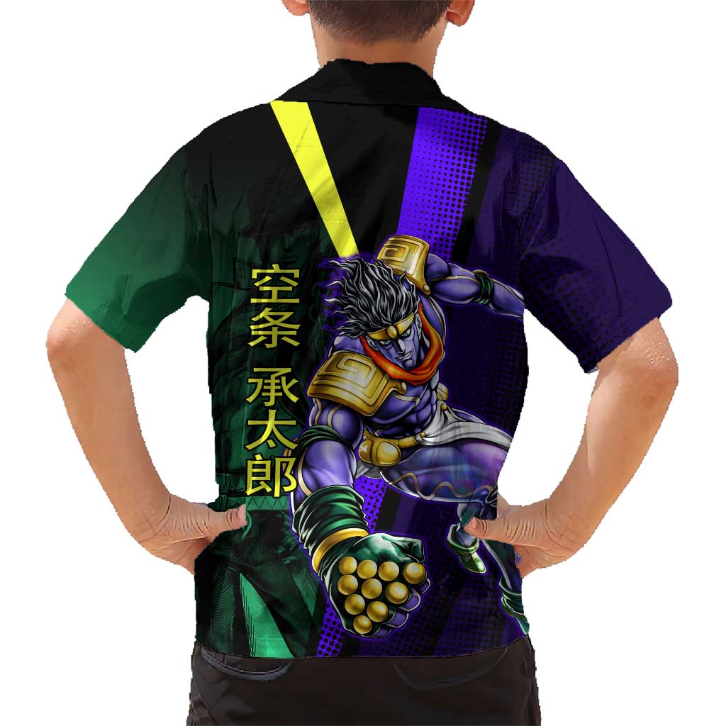 Jotaro Kujo JoJo’s Bizarre Adventure Family Matching Off Shoulder Maxi Dress and Hawaiian Shirt with Star Platinum Stand and Bold