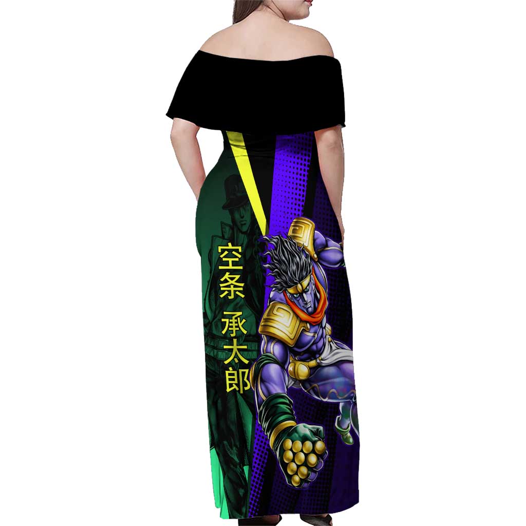 Jotaro Kujo JoJo’s Bizarre Adventure Family Matching Off Shoulder Maxi Dress and Hawaiian Shirt with Star Platinum Stand and Bold