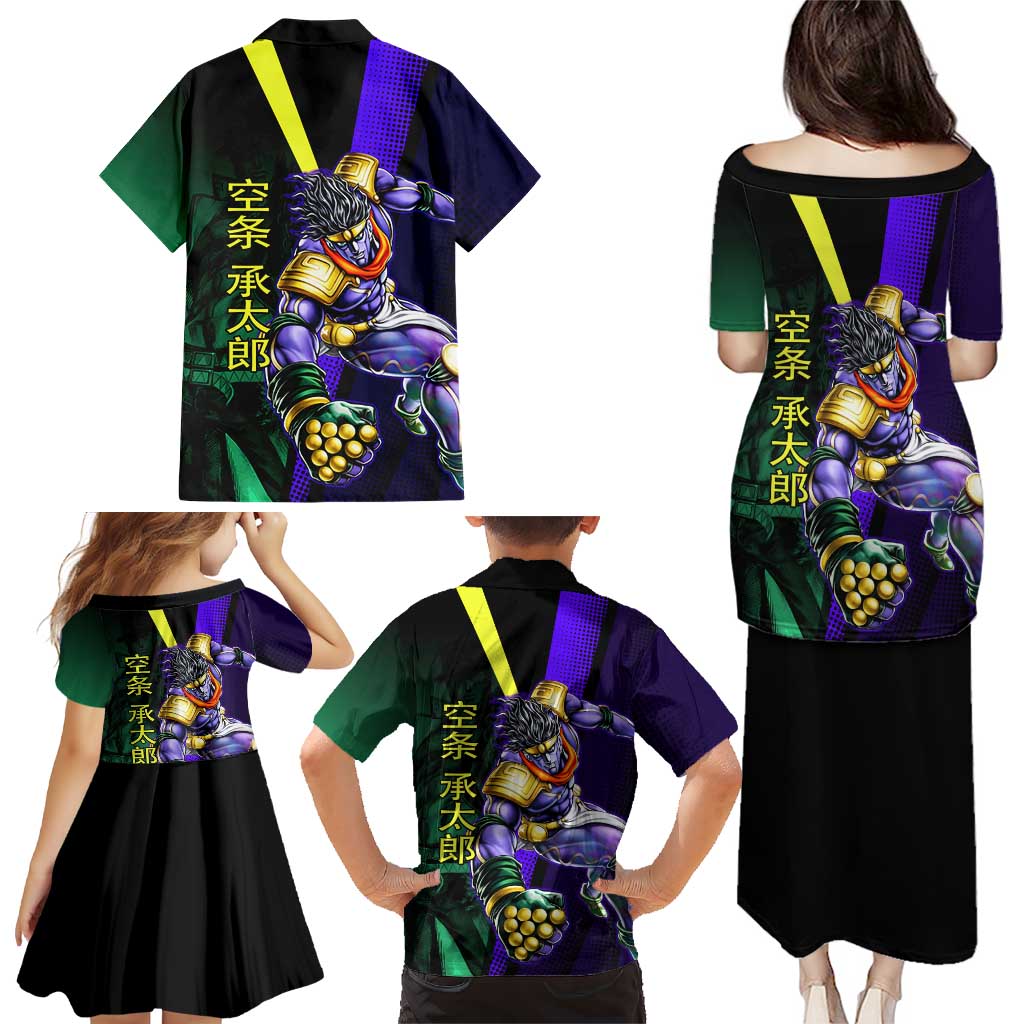 Jotaro Kujo JoJo’s Bizarre Adventure Family Matching Puletasi and Hawaiian Shirt with Star Platinum Stand and Bold