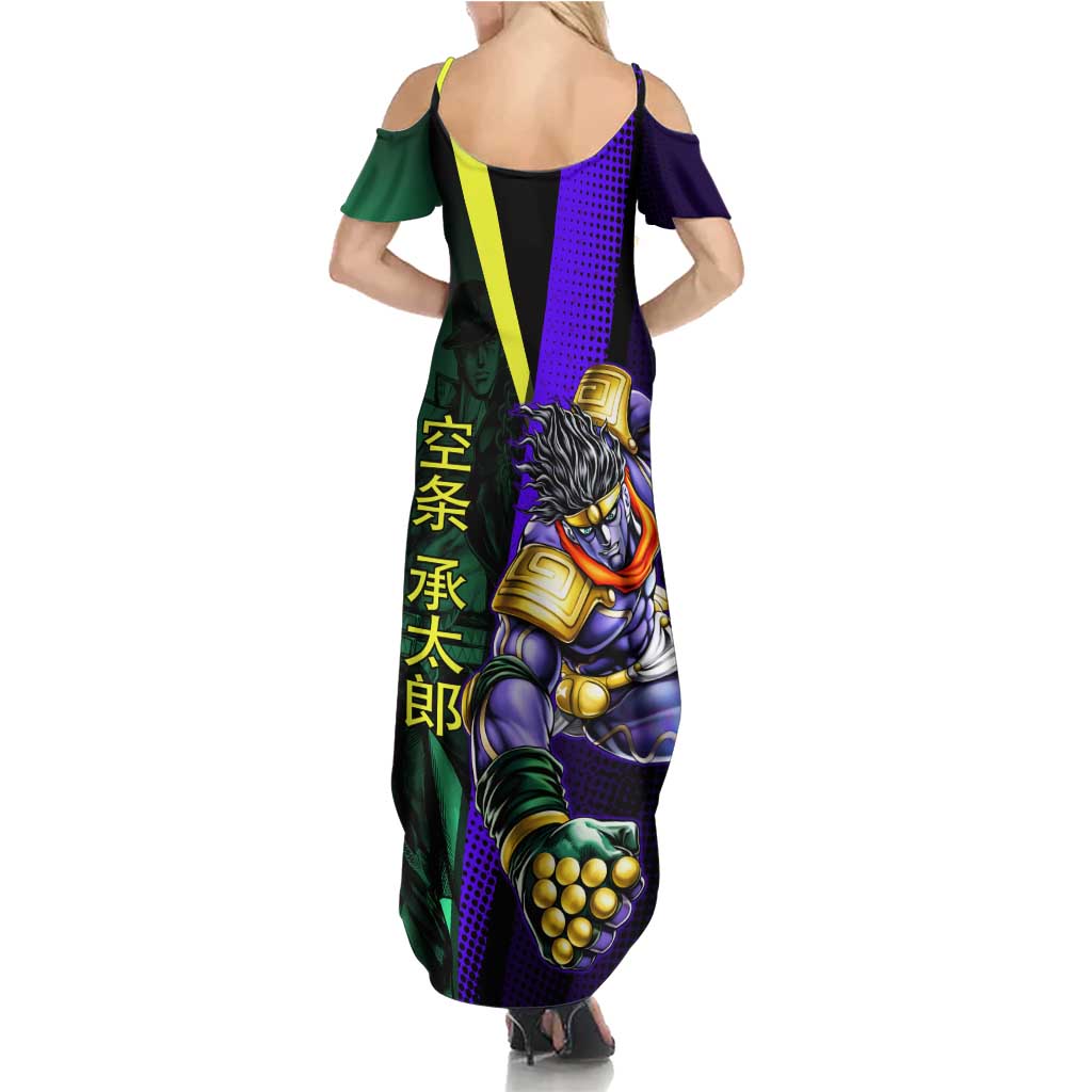 Jotaro Kujo JoJo’s Bizarre Adventure Family Matching Summer Maxi Dress and Hawaiian Shirt with Star Platinum Stand and Bold