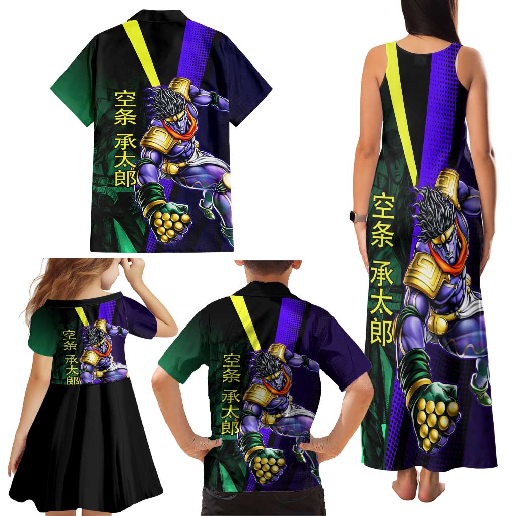 Jotaro Kujo JoJo’s Bizarre Adventure Family Matching Tank Maxi Dress and Hawaiian Shirt with Star Platinum Stand and Bold