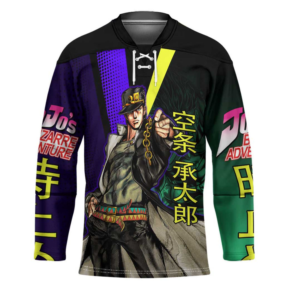 Jotaro Kujo JoJo’s Bizarre Adventure Hockey Jersey with Star Platinum Stand and Bold - The Mazicc