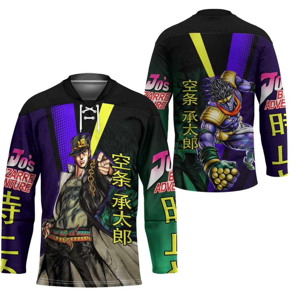 Jotaro Kujo JoJo’s Bizarre Adventure Hockey Jersey with Star Platinum Stand and Bold - The Mazicc