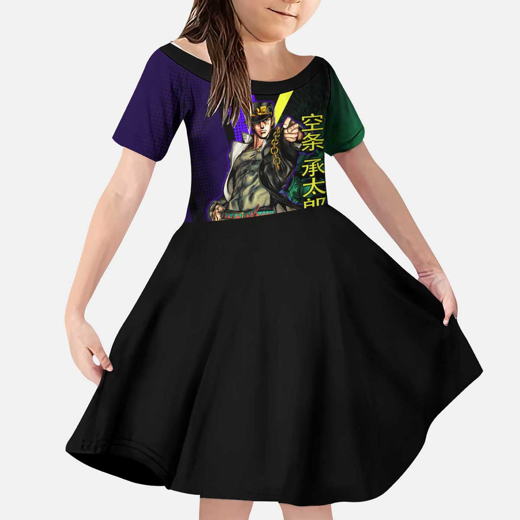 Jotaro Kujo JoJo’s Bizarre Adventure Kid Short Sleeve Dress with Star Platinum Stand and Bold - The Mazicc