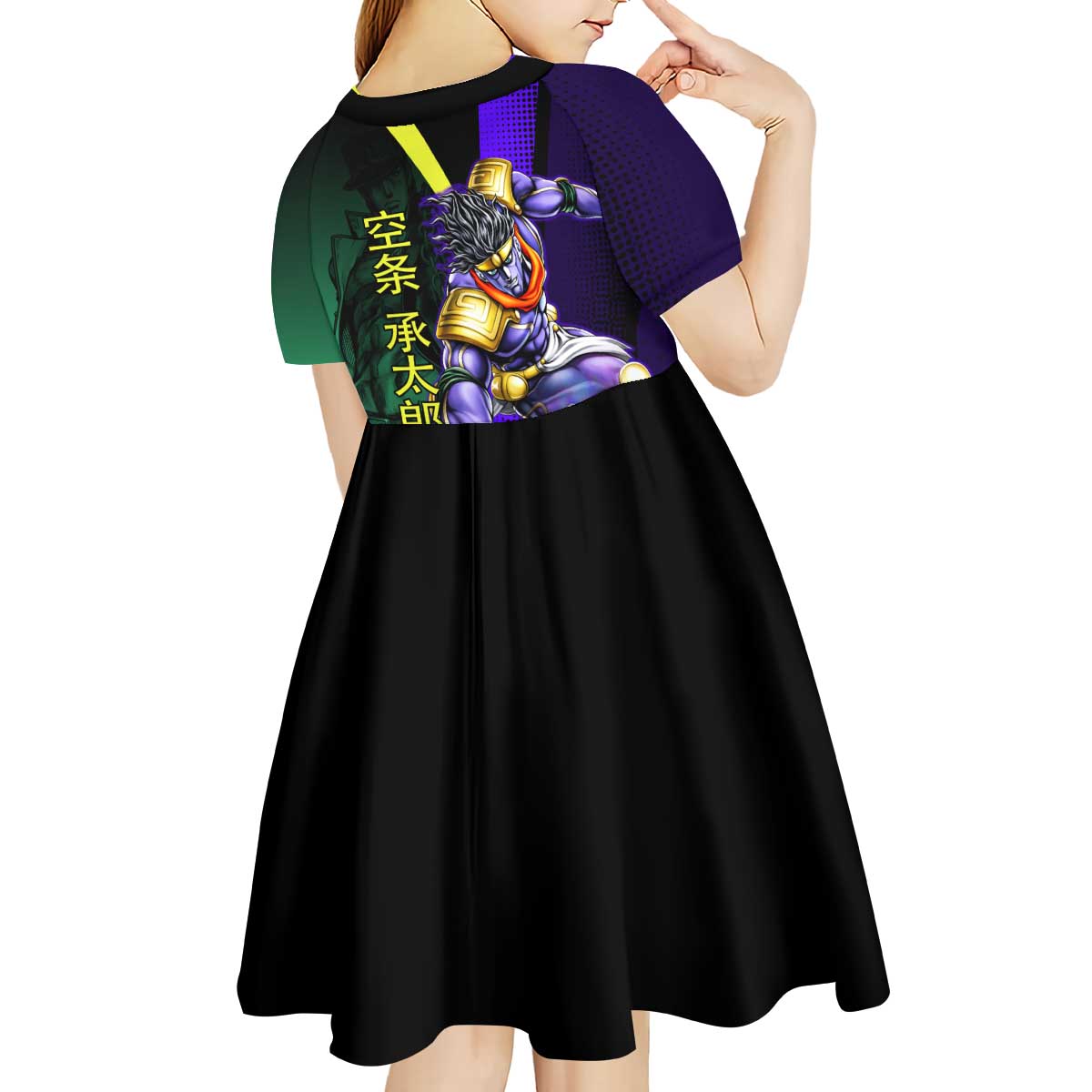 Jotaro Kujo JoJo’s Bizarre Adventure Kid Short Sleeve Dress with Star Platinum Stand and Bold - The Mazicc